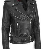 Women’s genuine black lambskin leather motorcycle jacket