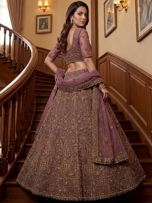Luxurious Mauve Dori Work Net Reception Wear Lehenga With Blouse 4