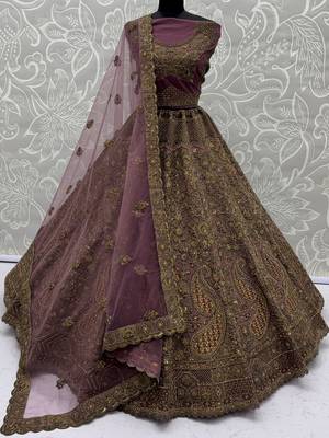 Luxurious Mauve Dori Work Net Reception Wear Lehenga With Blouse 6