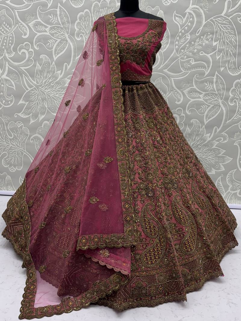 Royal Pink Multi Thread Work Net Engagement Wear Lehenga Choli With Dupatta
