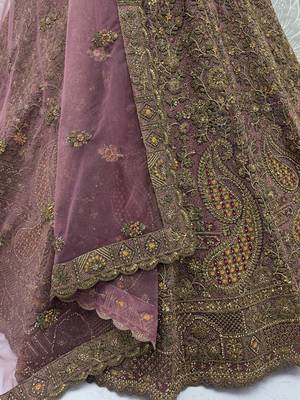 Luxurious Mauve Dori Work Net Reception Wear Lehenga With Blouse 7