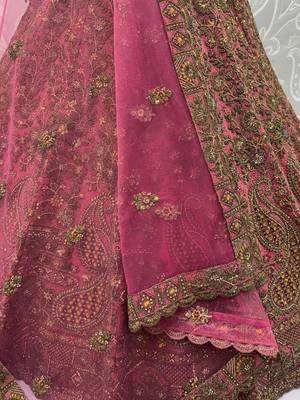 Royal Pink Multi Thread Work Net Engagement Wear Lehenga Choli With Dupatta 7
