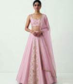 Baby Pink Embroidered Raw Silk Lehenga Set