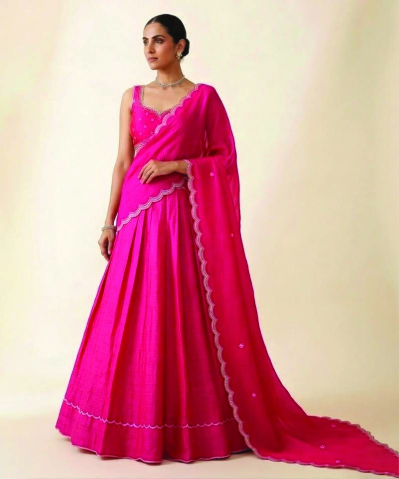 Hot Pink Embroidered Lehenga Set