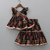Black floral printed work cotton fabric ruffle sleeve ethnic set style girls top & skirt set