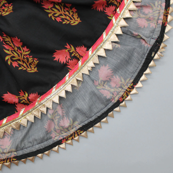 Black floral printed work cotton fabric ruffle sleeve ethnic set style girls top & skirt set 4