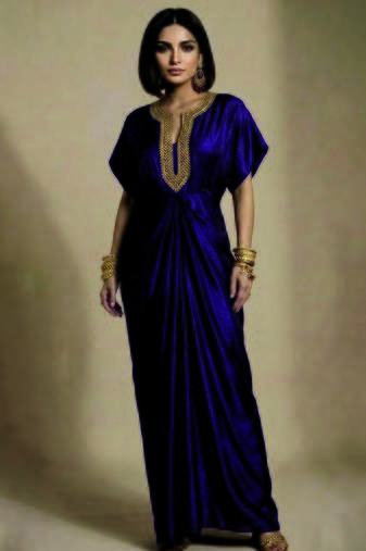 Purple embroidered raw silk kaftan