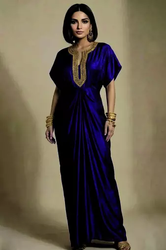 Purple embroidered raw silk kaftan