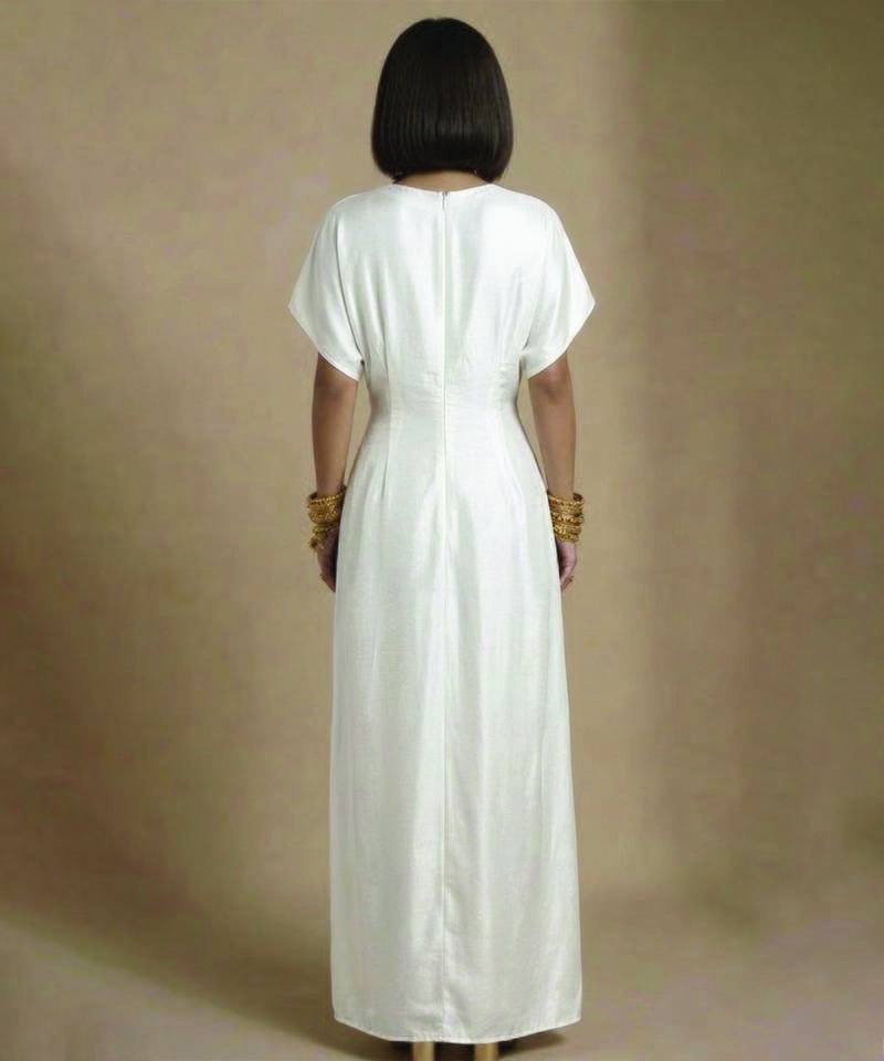 Ivory embroidered raw silk kaftan