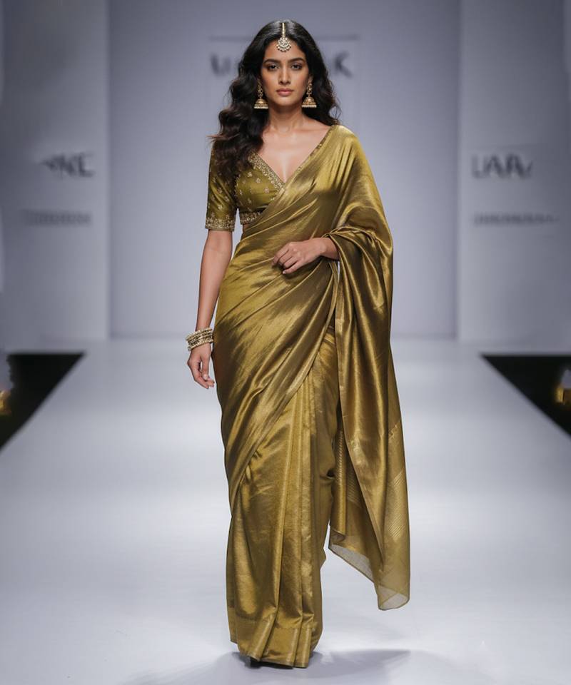 Olive green silk saree set