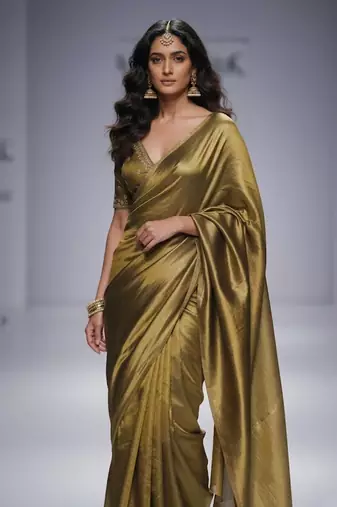 Olive green silk saree set