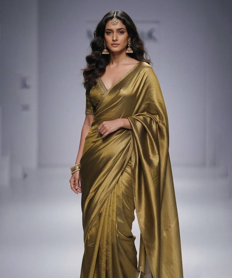 Olive green silk saree set