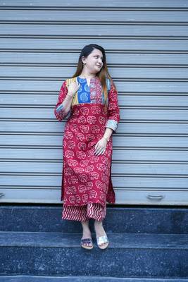 red printed kurta set 1