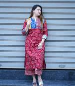 Red Elephant Print Kurta Set