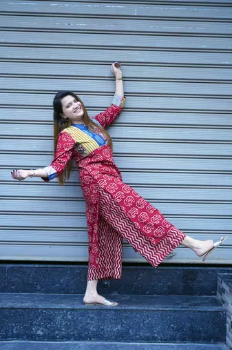 Red Elephant Print Kurta Set