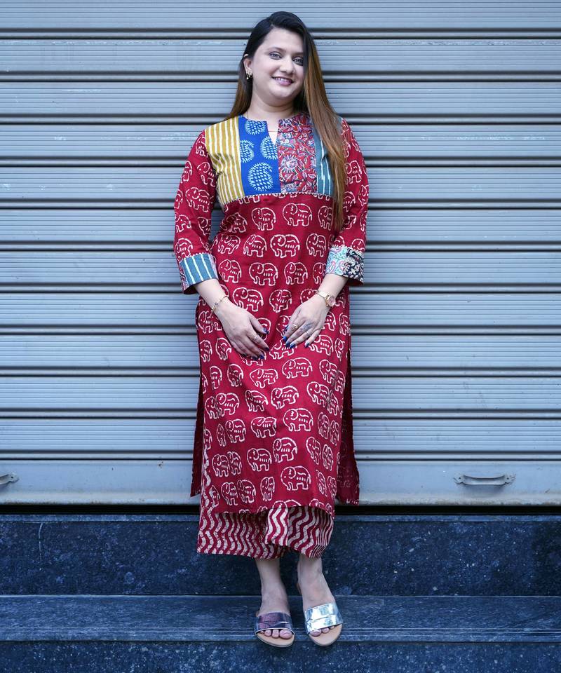 Red Elephant Print Kurta Set