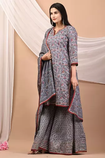 Grey cotton sharara set