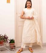 Chanderi self weaving white suit set