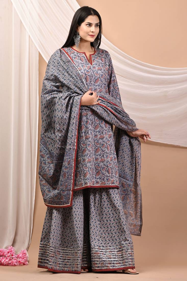 Grey cotton sharara set