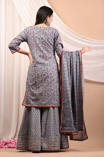 Grey cotton sharara set