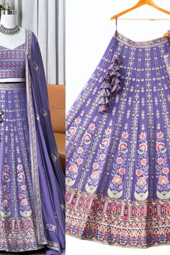 Eilara Women's Lavender floral zari thread embroidered lehenga set