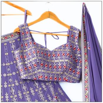 Eilara Women's Lavender floral zari thread embroidered lehenga set 2