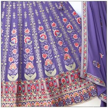Eilara Women's Lavender floral zari thread embroidered lehenga set 3