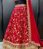 Eilara Women's Machine Red Georgette Embroidered Lehenga Choli