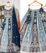 Eilara Women's Navy sky blue dual tone zari embroidered lehenga set