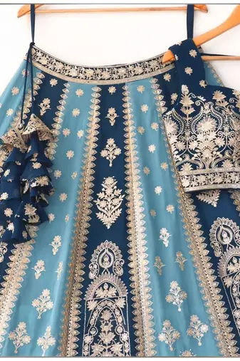 Eilara Women's Navy sky blue dual tone zari embroidered lehenga set