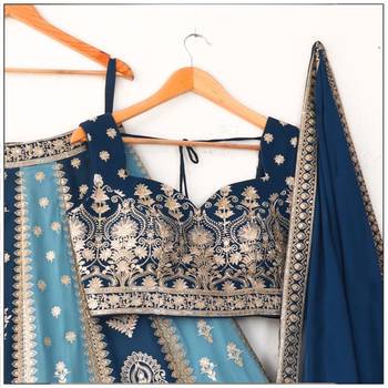 Eilara Women's Navy sky blue dual tone zari embroidered lehenga set 3