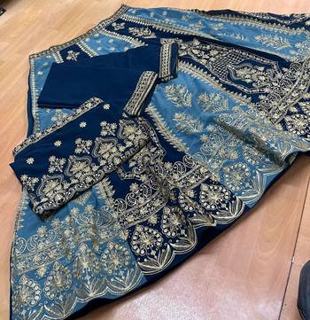 Eilara Women's Navy sky blue dual tone zari embroidered lehenga set 4