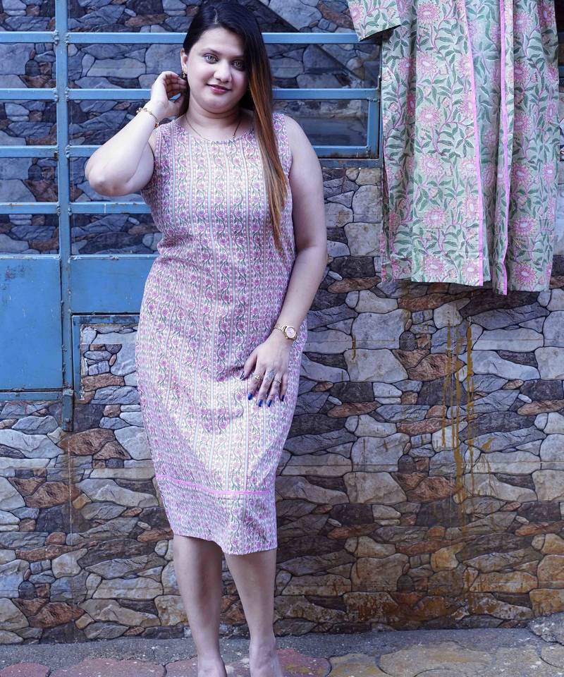 Pink Bagru Handblock Printed Kurta