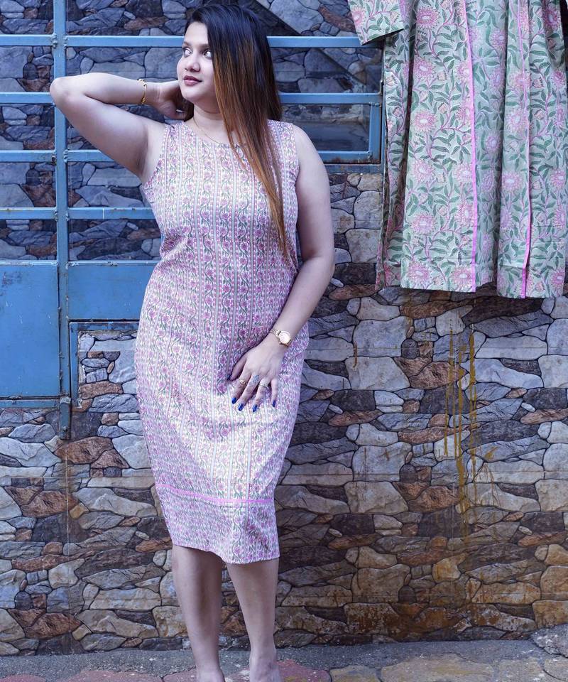 Pink Bagru Handblock Printed Kurta