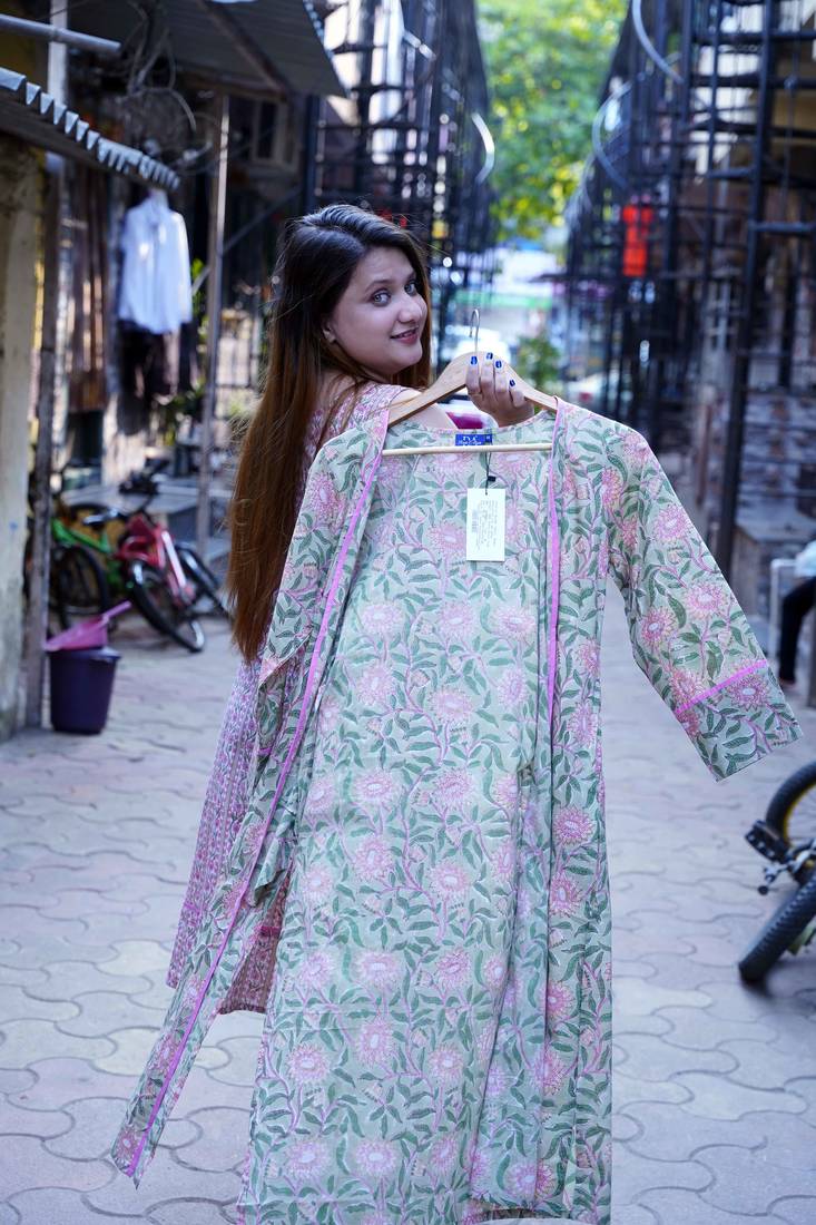 Pink Bagru Handblock Printed Kurta