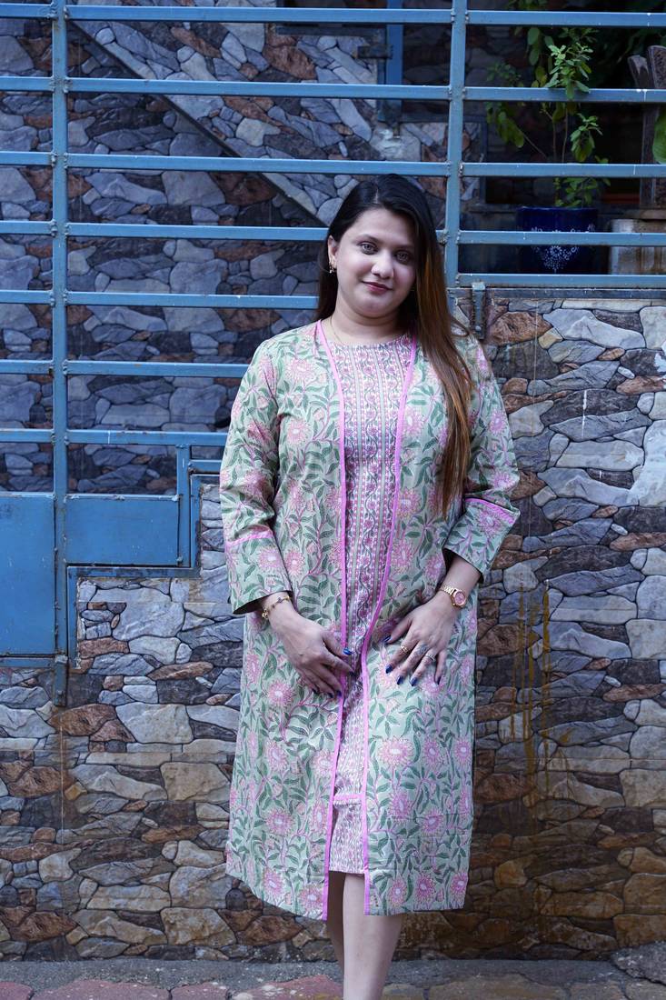 Pink Bagru Handblock Printed Kurta