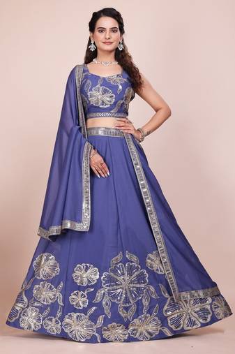 Eilara Women's Steel blue sequined lehenga choli with dupatta