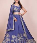 Eilara Women's Steel blue sequined lehenga choli with dupatta