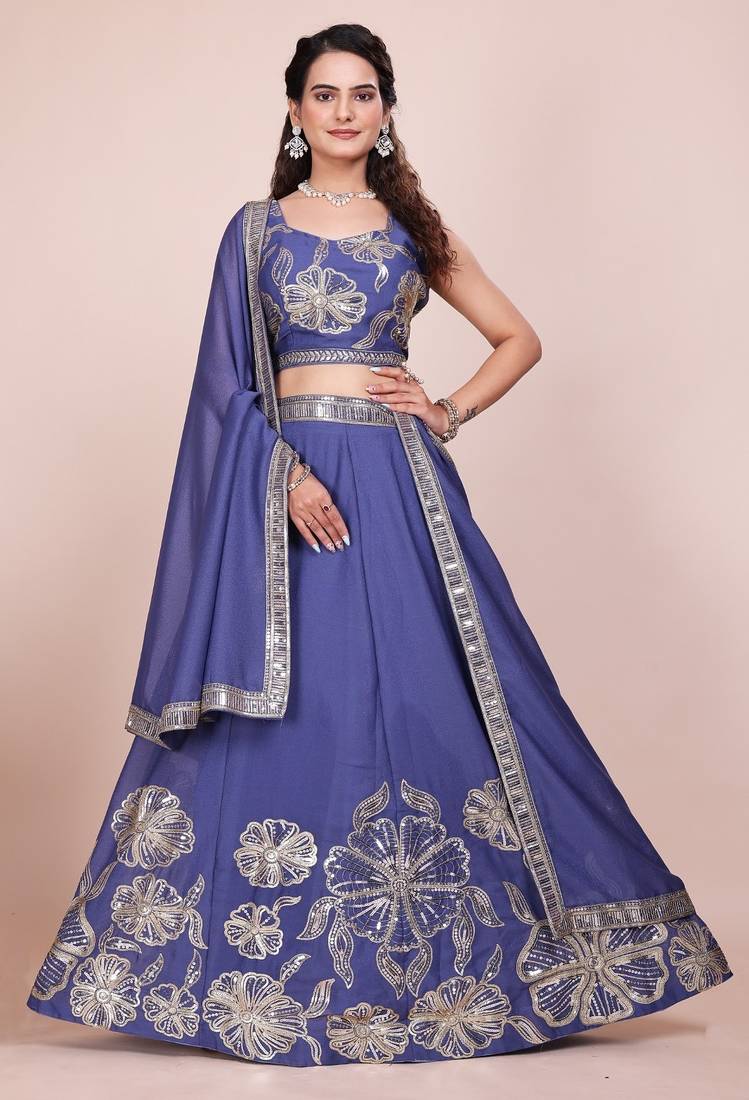 Eilara Women's Steel blue sequined lehenga choli with dupatta
