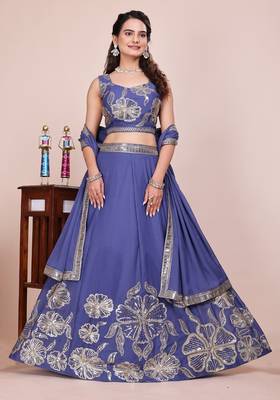 Eilara Women's Steel blue sequined lehenga choli with dupatta 2
