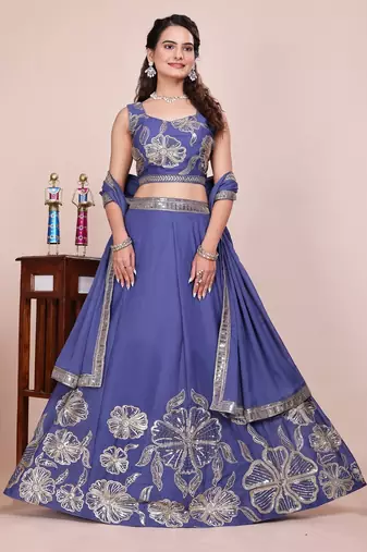 Eilara Women's Steel blue sequined lehenga choli with dupatta