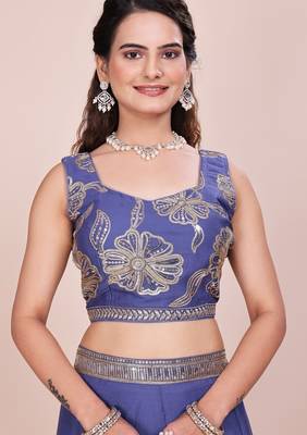 Eilara Women's Steel blue sequined lehenga choli with dupatta 3