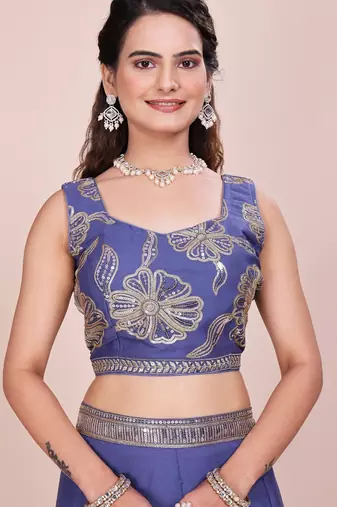 Eilara Women's Steel blue sequined lehenga choli with dupatta