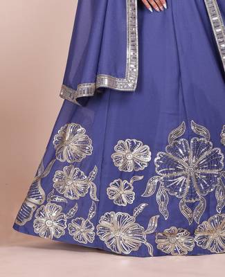Eilara Women's Steel blue sequined lehenga choli with dupatta 4