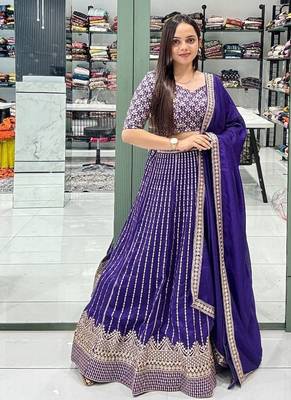 Blue Embroidered Georgette Lehenga Set 1