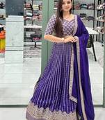 Blue Embroidered Georgette Lehenga Set