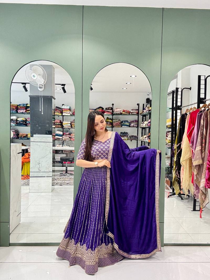 Blue Embroidered Georgette Lehenga Set