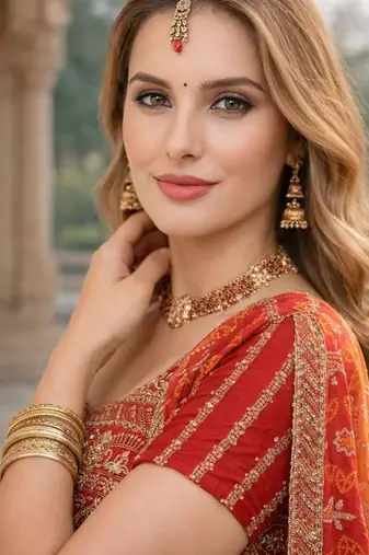 Eilara Women's Redish orange embroidered semi stitched lehenga and unstitched blouse with dupatta