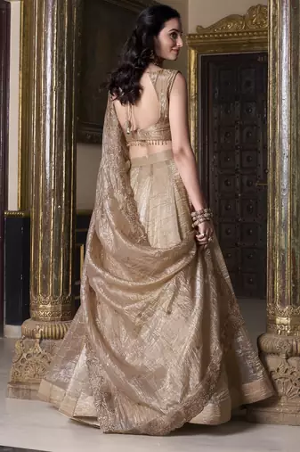 Eilara Women's Beige sequins and thread embroidered gold rush fabric indian designer latest design wedding lehenga dress