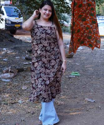 brown handblock printed kurta 1